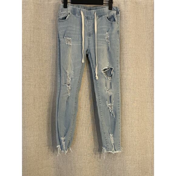 American Bazi Women’s Light Wash Denim Blue Jeans Distressed Size Large - Picture 1 of 4